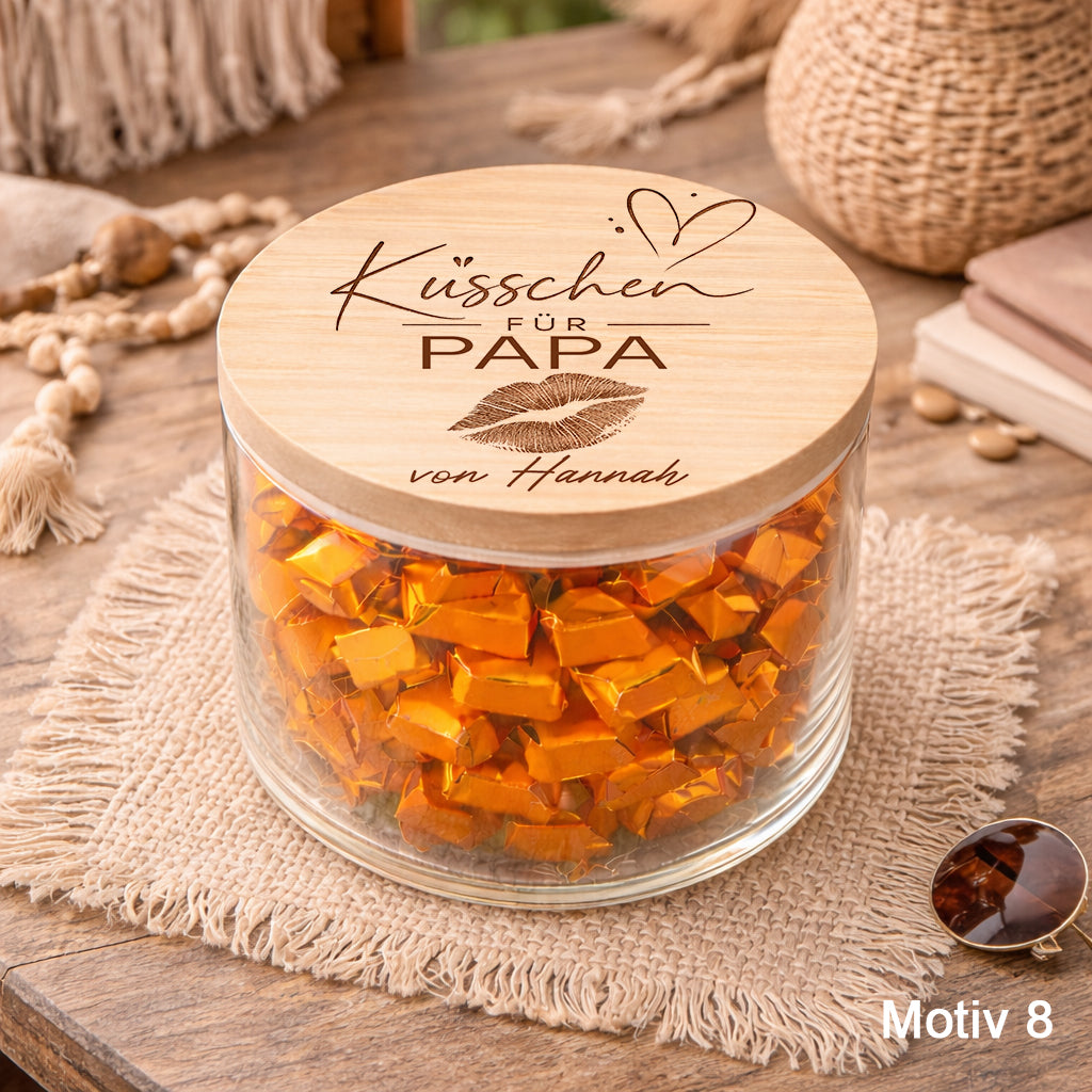 Geschenk für Papa Küsschen Vorratsglas personalisiert Ferrero Küsschen Geschenk Vatertag Papa Geschenkidee Süßigkeiten Glas mit Name