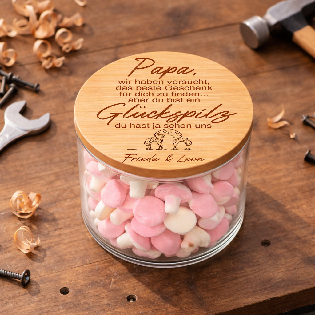 Papa Glückspilz Geschenk personalisiert lustiges Papa Geschenk von Kindern Vatertagsgeschenk Papa Vorratsglas Papa Süßigkeiten Glas