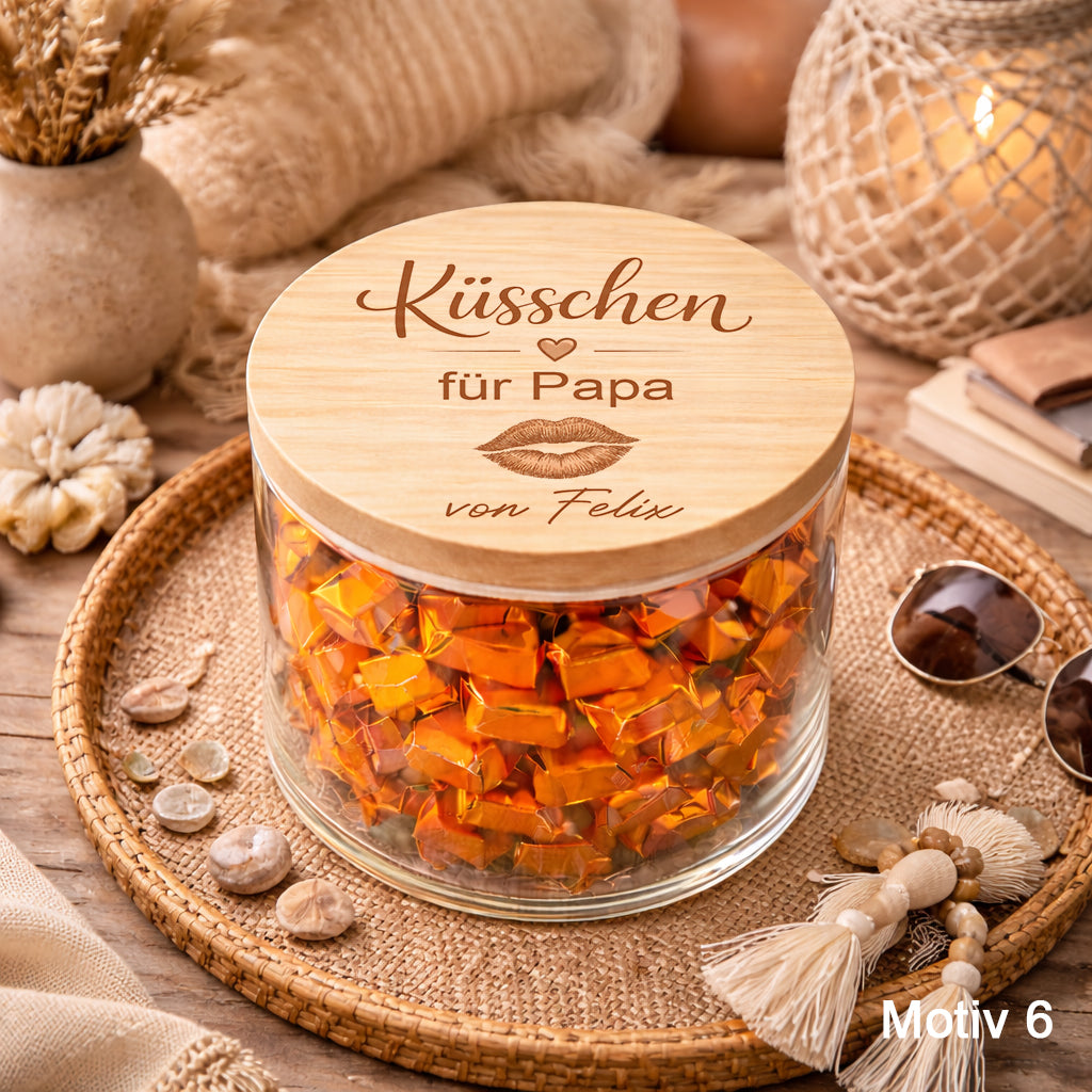 Personalisiertes Vorratsglas Papa mit Spruch „Küsschen für Papa“ und Name – Geschenkidee für Vatertag oder Geburtstag