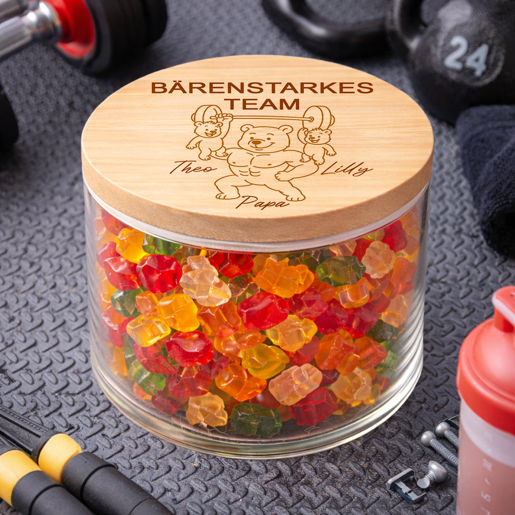 Papa Geschenk personalisiert Bärenstarkes Team Glas Vatertagsgeschenk von Kind Papa Gummibärchen Glas Geschenkidee für Papa unentbärlich
