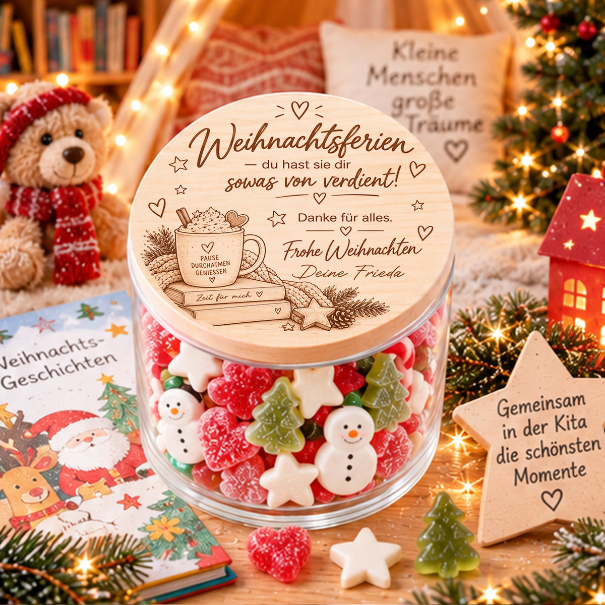Personalisiertes Weihnachtsgeschenk für Erzieherin im Kindergarten mit Danke-Spruch und Namen