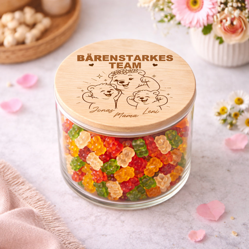Personalisiertes Muttertagsgeschenk mit Kindernamen Vorratsglas Mama Bärenstarkes Team Geschenk Familien Geschenkidee Mutter Geburtstag Bär