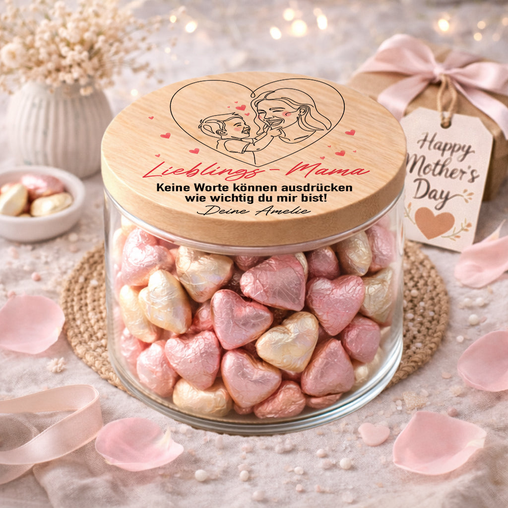 Personalisiertes Muttertagsgeschenk für Mama – Lieblings Mama Vorratsglas mit Name Danke Mama Geschenk Glas mit Gravur