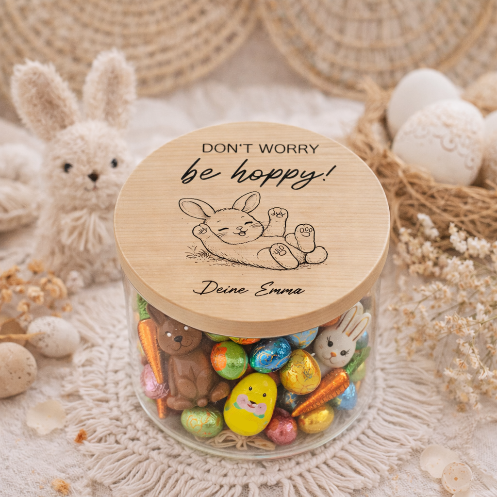 Hasenküsschen Glas zu Ostern mit Namen personalisiert