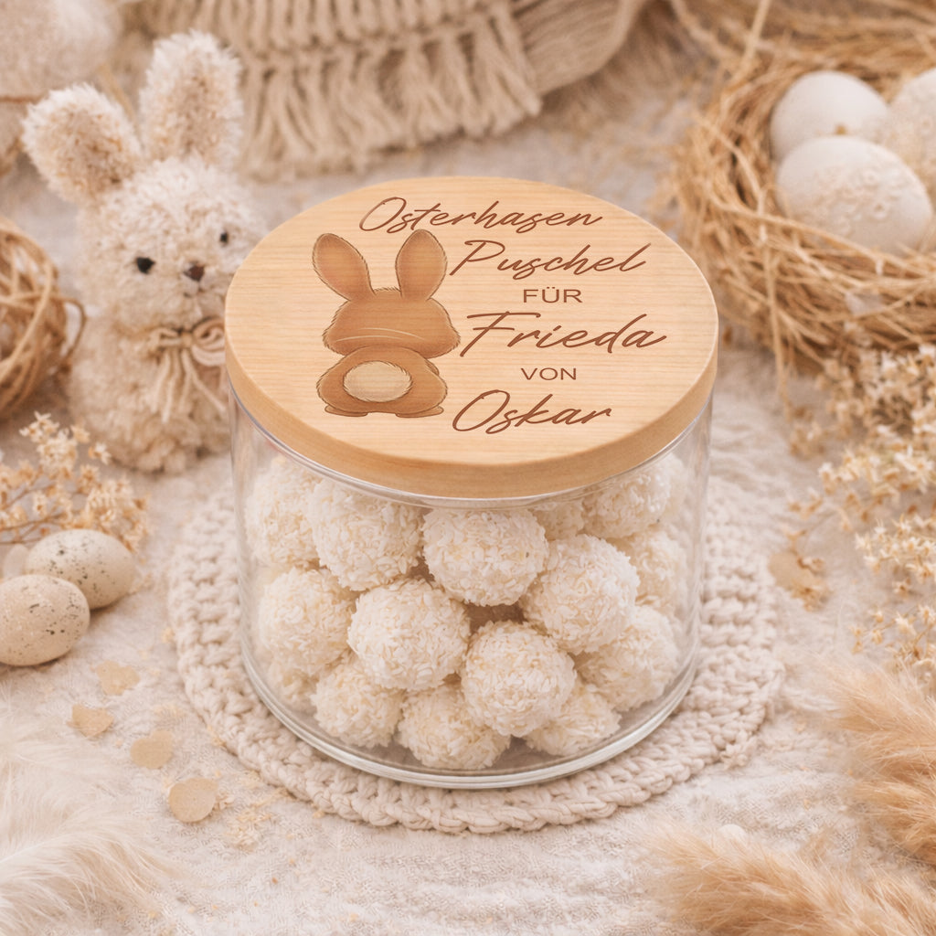 Osternest Raffaelo Ostern Glas befüllt mit Süßigkeiten als Geschenk zu Ostern