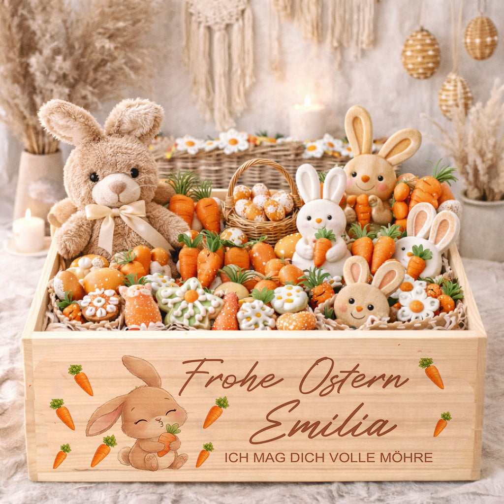 Personalisiertes Osterkörbchen aus Holz 40x30x15 cm mit Name Osterkiste groß wiederverwendbar