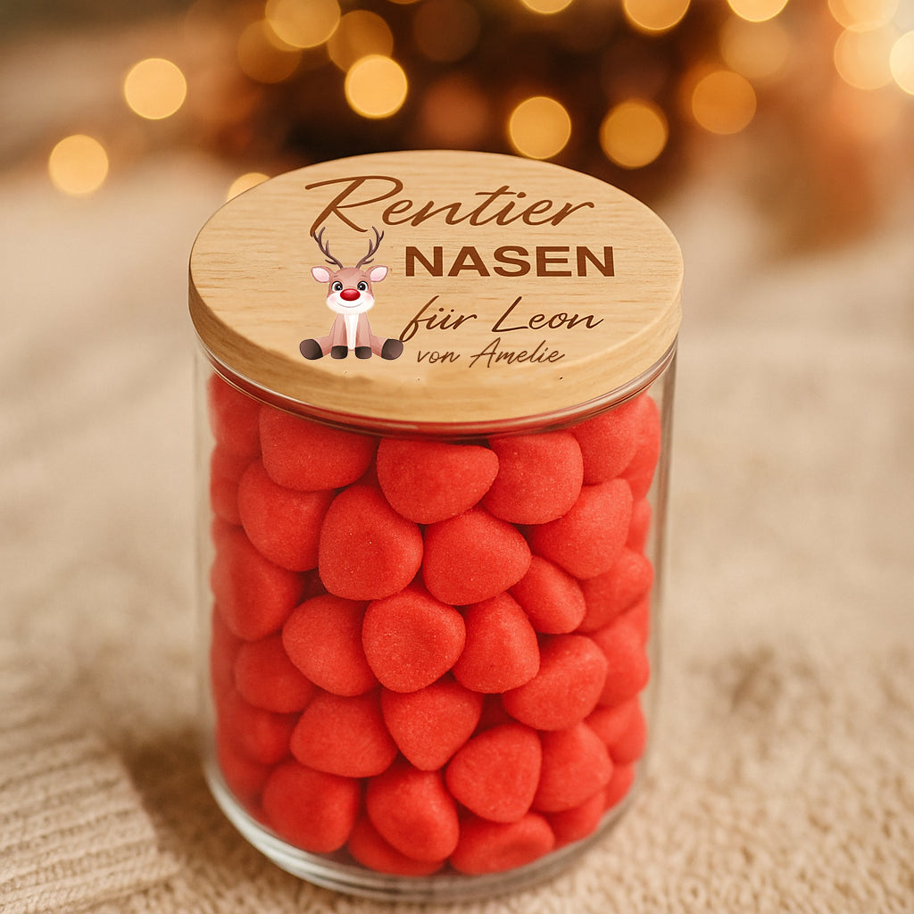 Weihnachtsglas mit Gravur – Geschenkidee mit Namen auf Holzdeckel