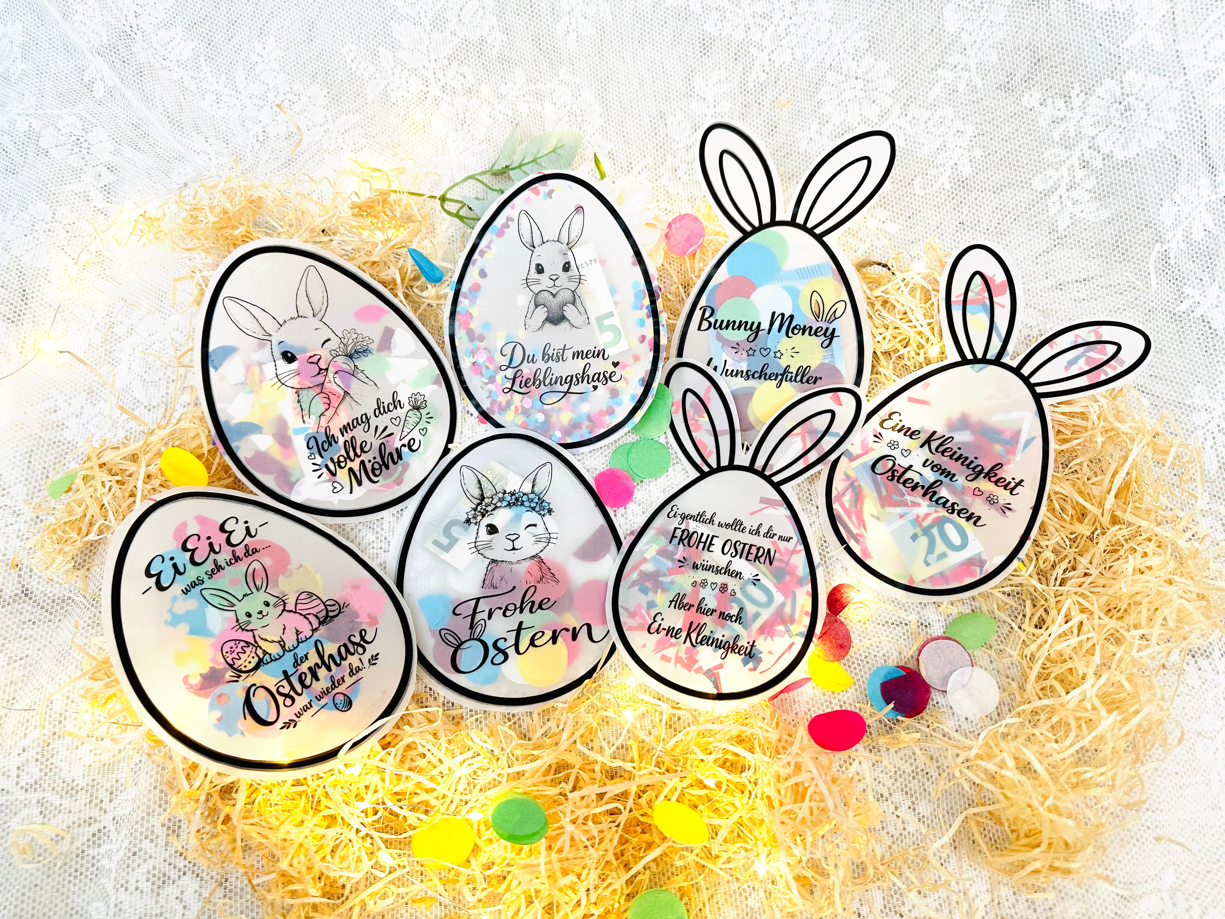 Schüttelkarten Ostern Geldgeschenk & Gutschein Verpackung zum Ausdrucken Konfetti Tüten Osterhase Ostern Bastelvorlagen Wunscherfüller