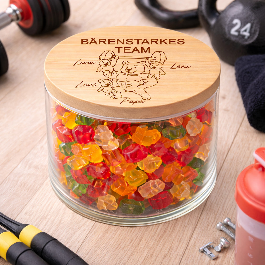 Papa Geschenk personalisiert Bärenstarkes Team Glas Vatertagsgeschenk von Kind Papa Gummibärchen Glas Geschenkidee für Papa unentbärlich