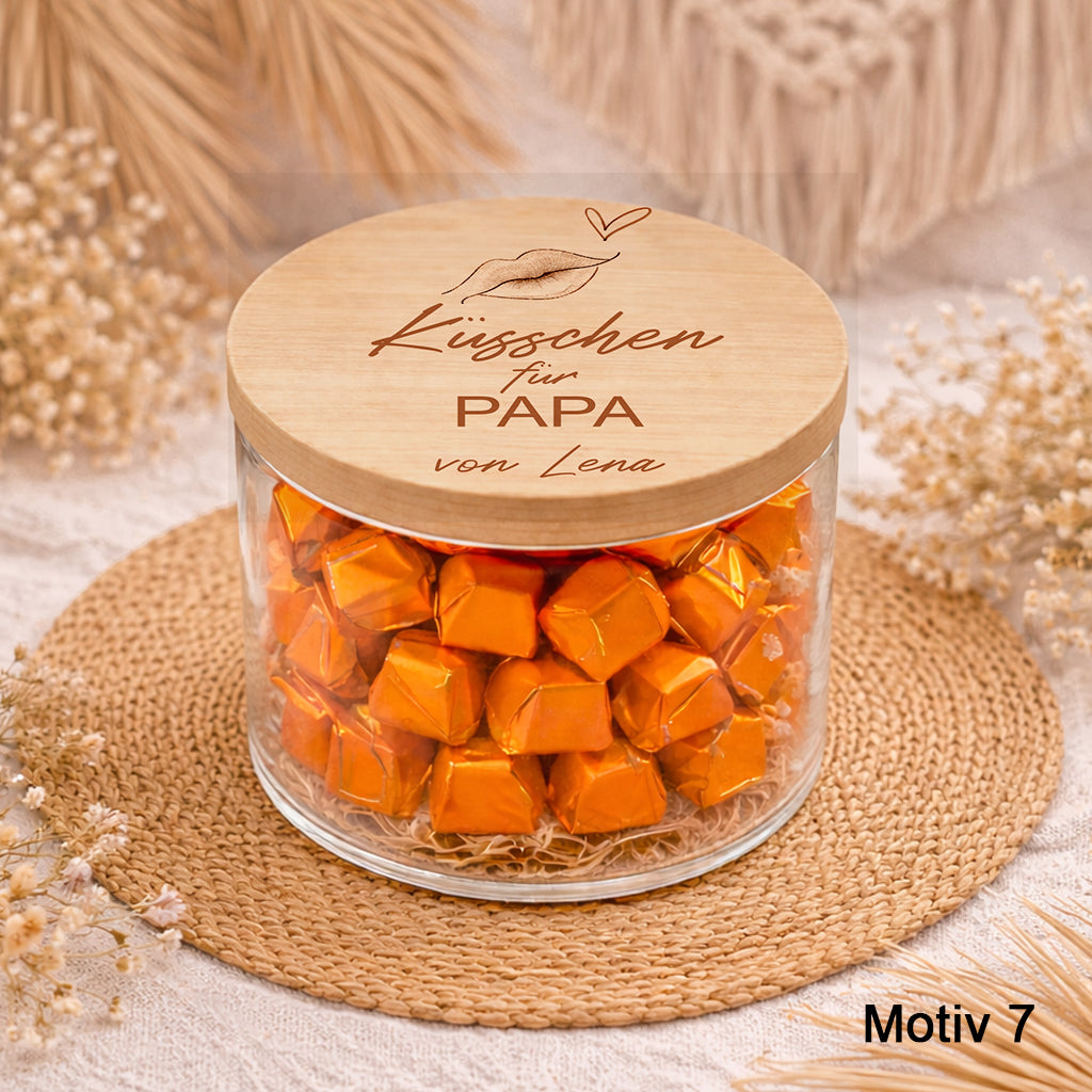Küsschen für Papa personalisiert Vatertagsgeschenk Papa Geschenk Ferrero Küsschen Glas mit Name Süßigkeiten Vorratsglas Papa Geschenkidee