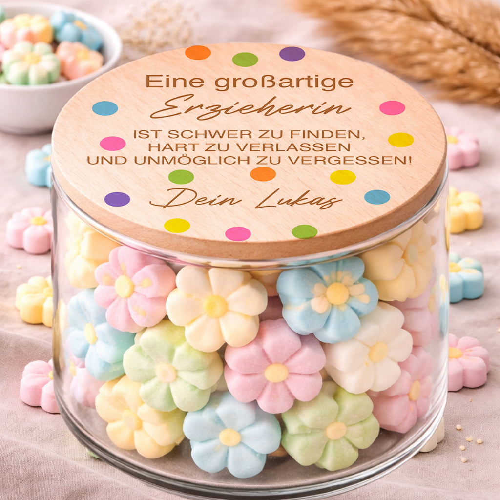 Vorratsglas personalisiert als Geschenk für Erzieherin zum Abschied