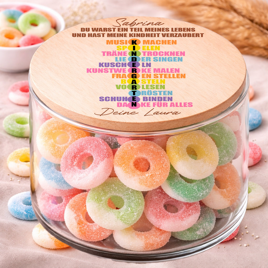 Personalisiertes Vorratsglas als kleine Aufmerksamkeit zum Kita Abschied