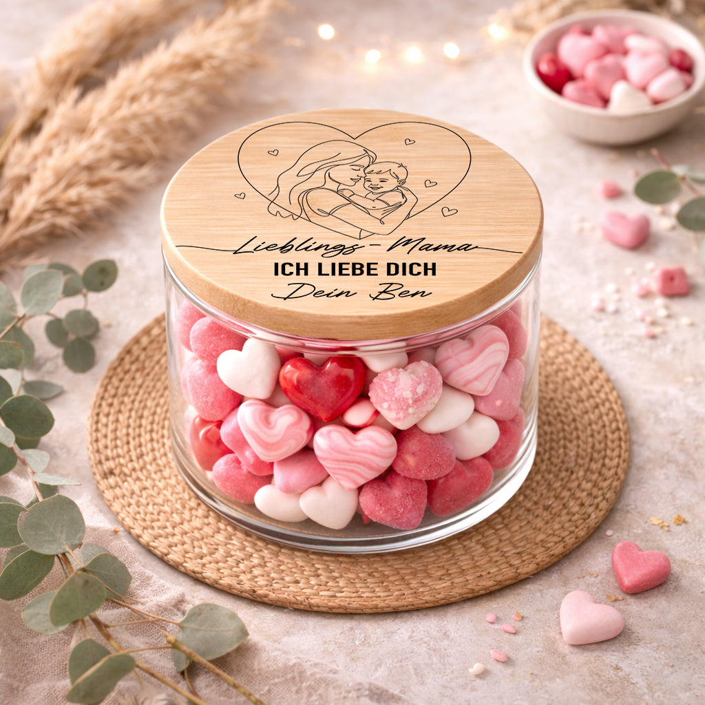 Personalisiertes Muttertagsgeschenk für Mama – Lieblings Mama Vorratsglas mit Name Danke Mama Geschenk Glas mit Gravur
