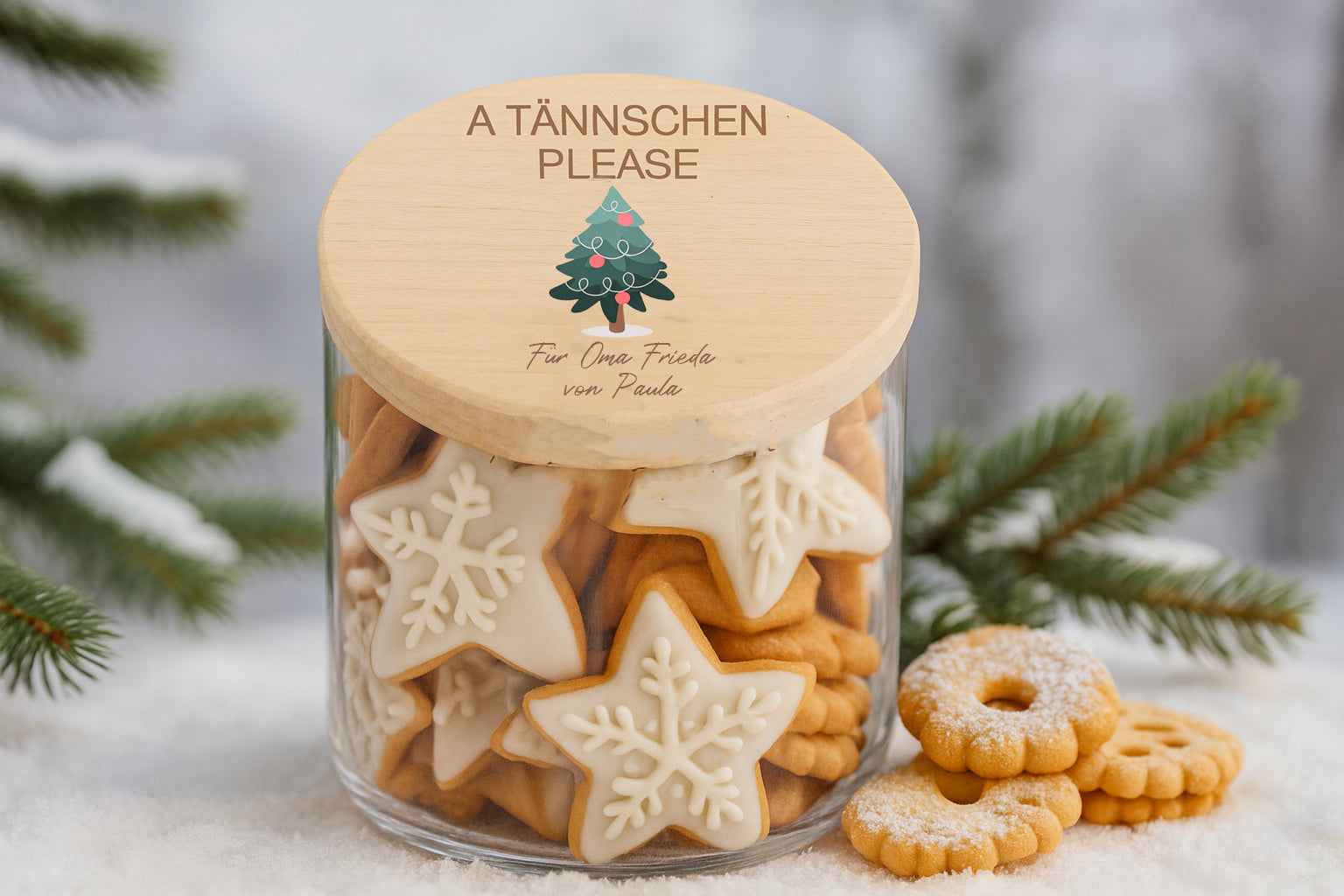 Geschenkidee Weihnachten – Glas mit personalisiertem Holzdeckel