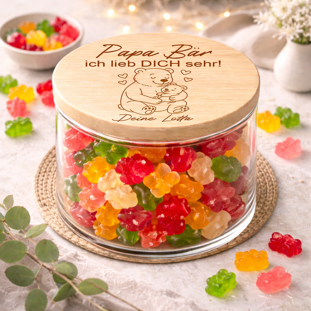 Personalisiertes Vorratsglas Papa mit Spruch „Papa Bär ich lieb dich sehr“ und Name – Geschenk für Vatertag oder Geburtstag