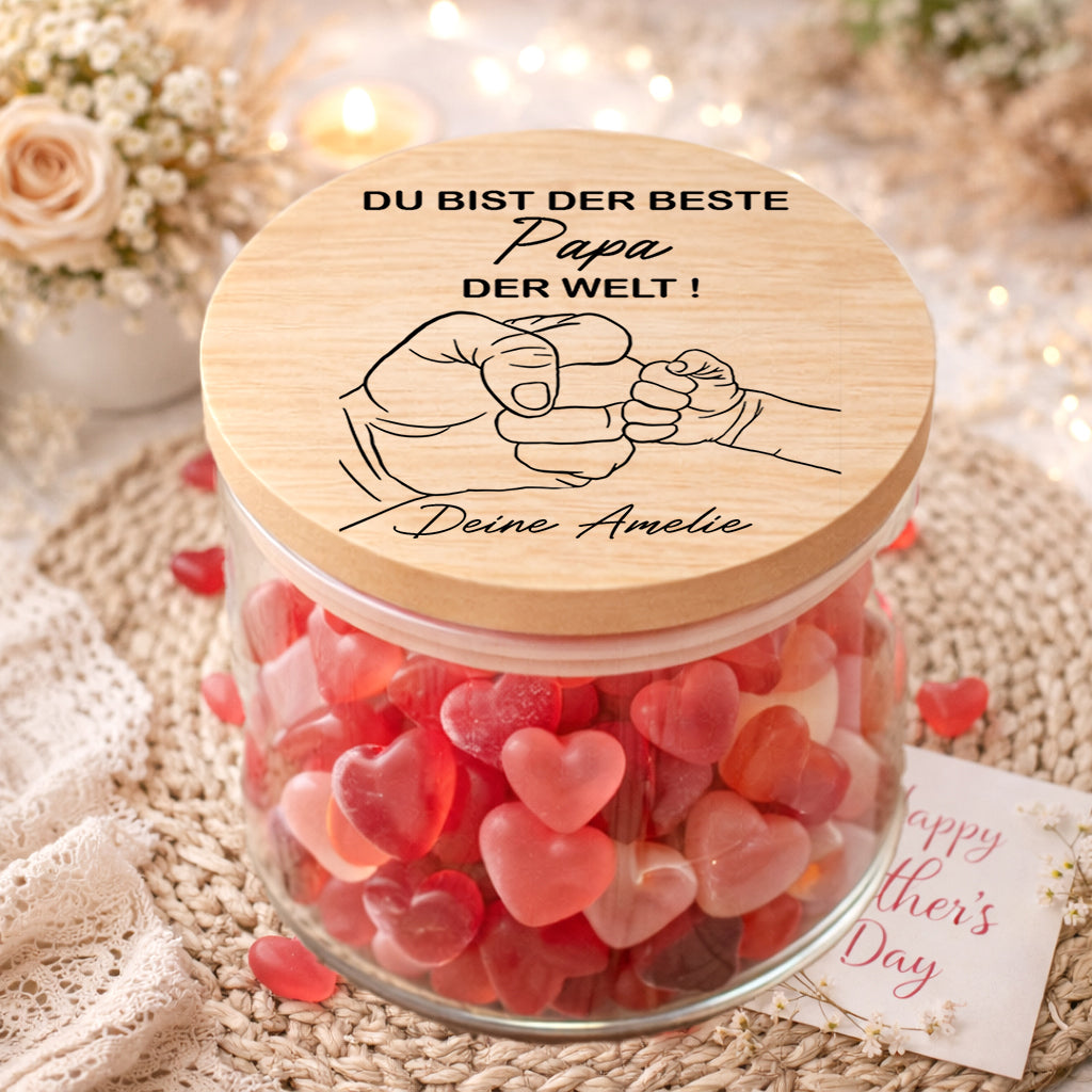 Personalisiertes Vorratsglas Papa mit Spruch „Bester Papa der Welt“ und Name – Geschenk für Vatertag oder Geburtstag