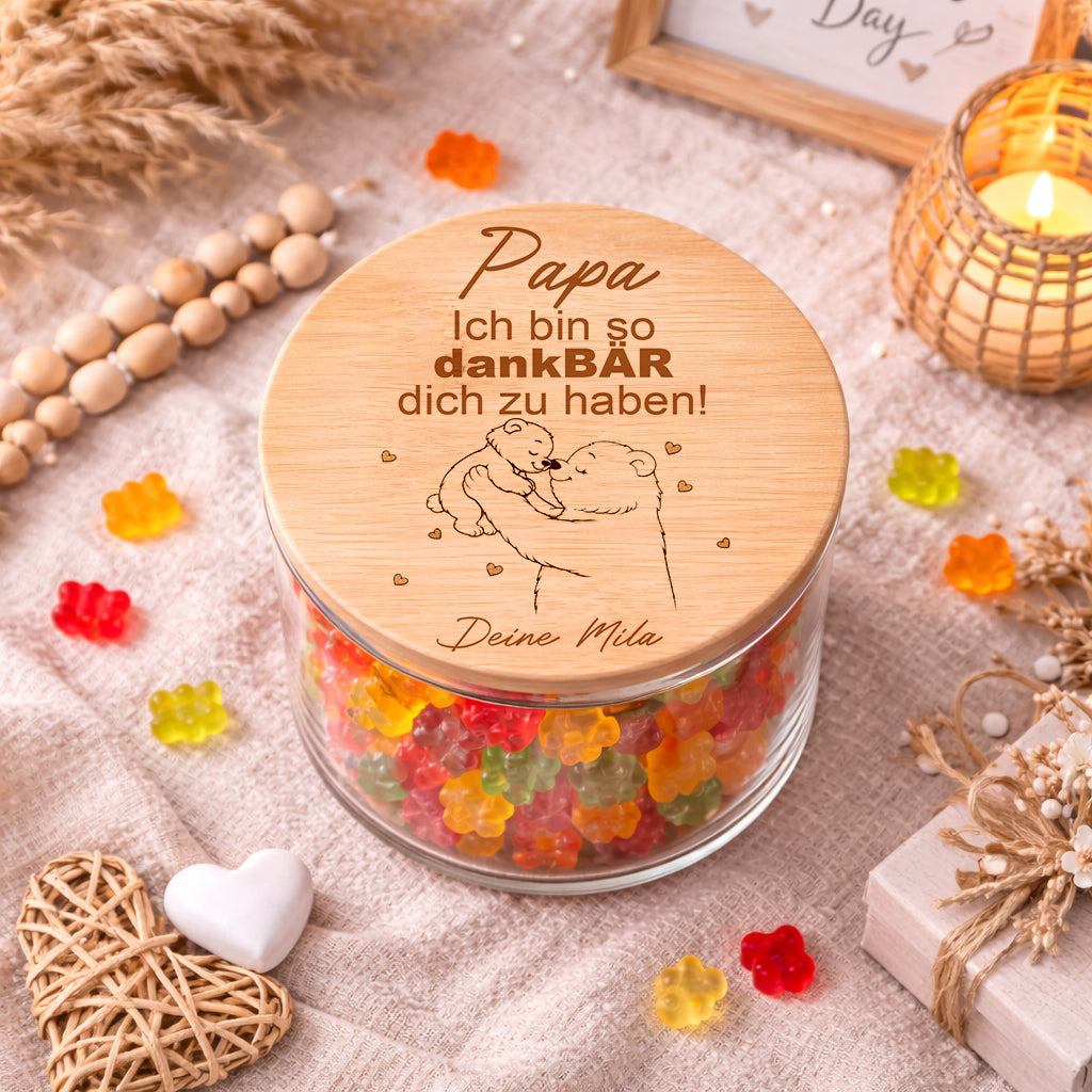 Personalisiertes Vorratsglas Papa mit Spruch „Ich bin so dankbar dich zu haben“ und Name – Geschenk für Vatertag oder Geburtstag