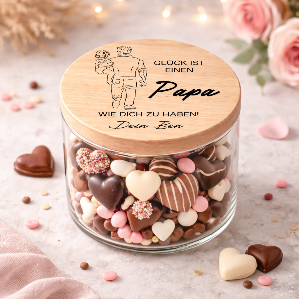 Personalisiertes Vorratsglas Papa mit Spruch „Glück ist einen Papa wie dich zu haben“ und Name – Geschenk für Vatertag oder Geburtstag