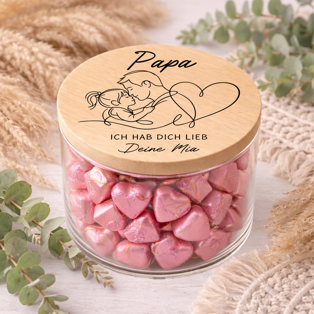 Personalisiertes Vorratsglas Papa mit Spruch „Ich hab dich lieb“ und Name – Geschenk für Vatertag oder Geburtstag