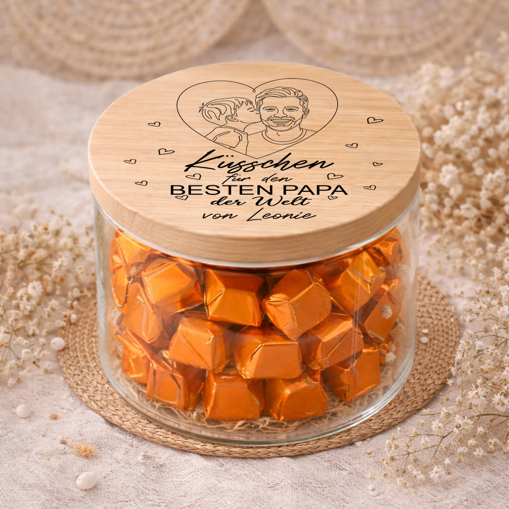 Personalisiertes Vorratsglas Papa mit Spruch „Küsschen für den besten Papa der Welt“ und Name – Geschenk für Vatertag oder Geburtstag