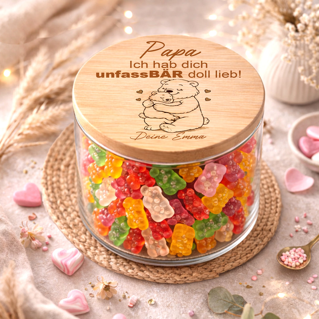 Personalisiertes Vorratsglas Papa mit Spruch „Ich hab dich unfassBAR lieb“ und Name – Geschenk für Vatertag oder Geburtstag
