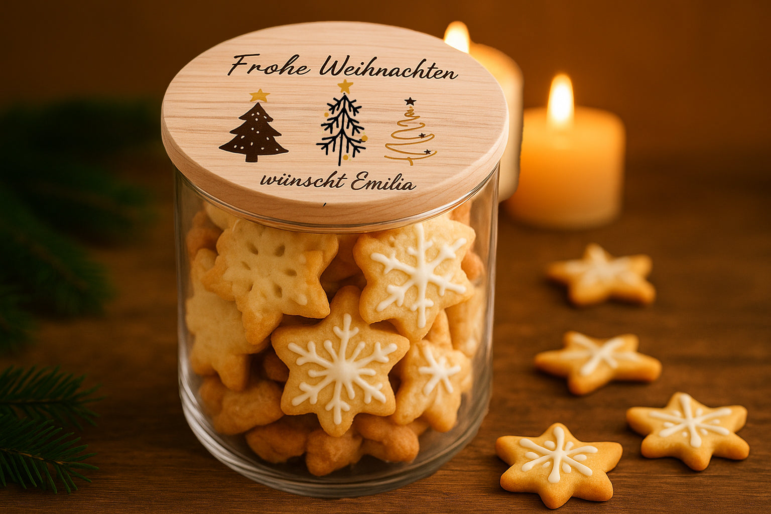 Personalisierte Aufbewahrungsgläser Weihnachten mit Holzdeckel