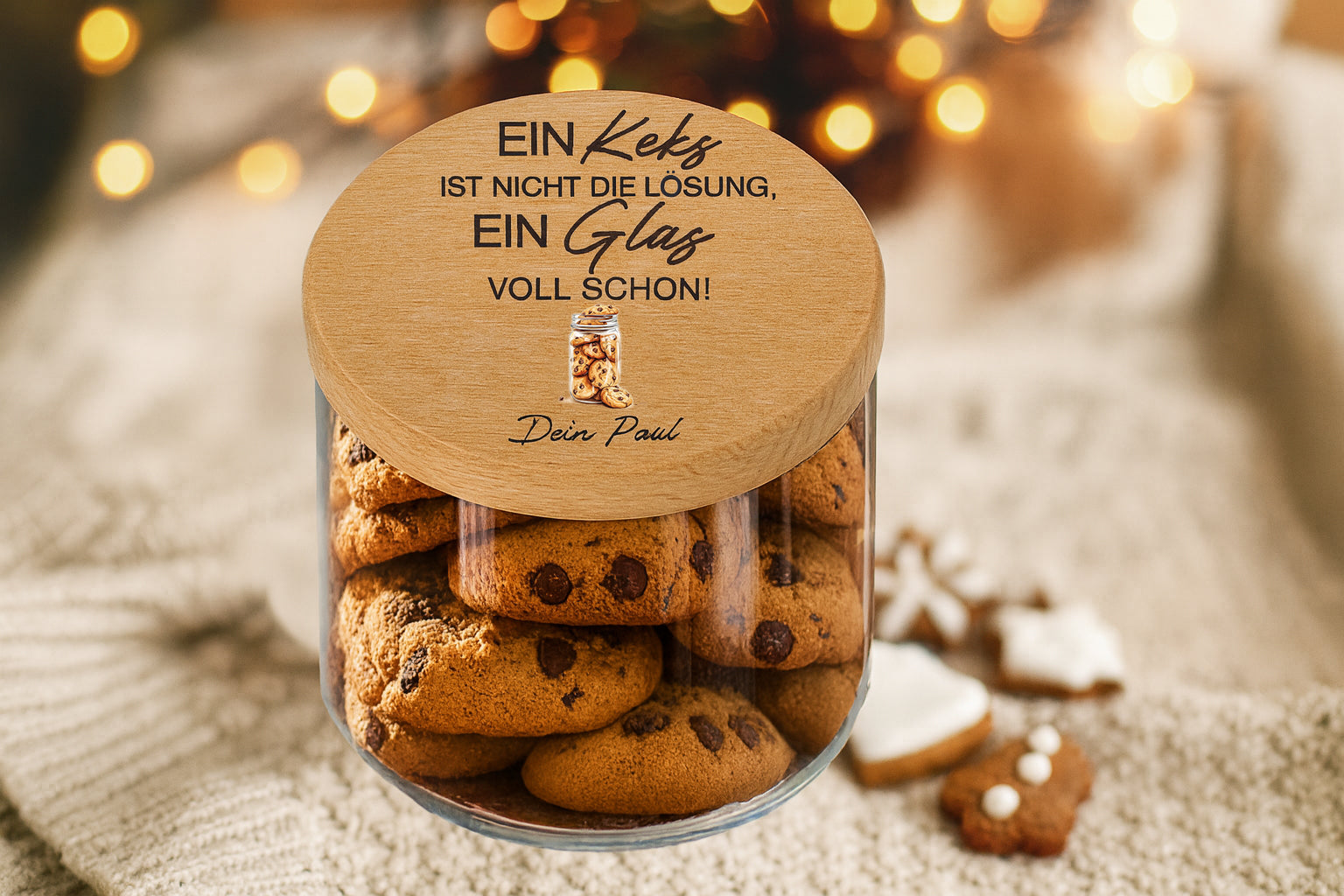 Keksdose Glas Weihnachten – Deckel mit Name und Motiv bedruckt
