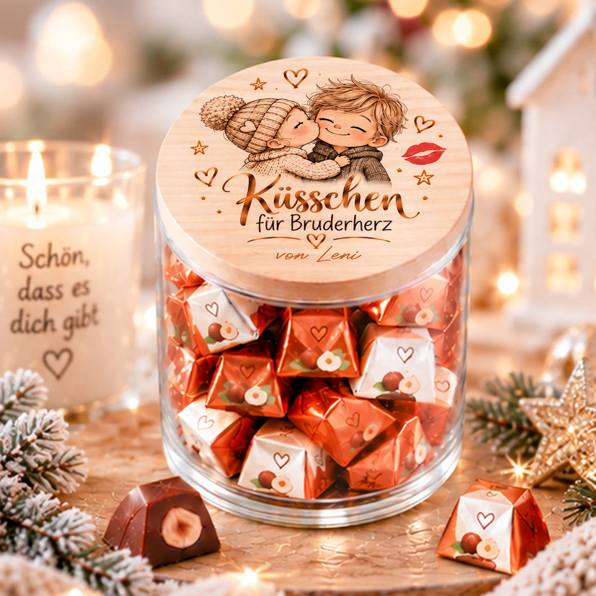 Personalisiertes Weihnachtsgeschenk für Bruder – Küsschen für Bruderherz mit Wunschname
