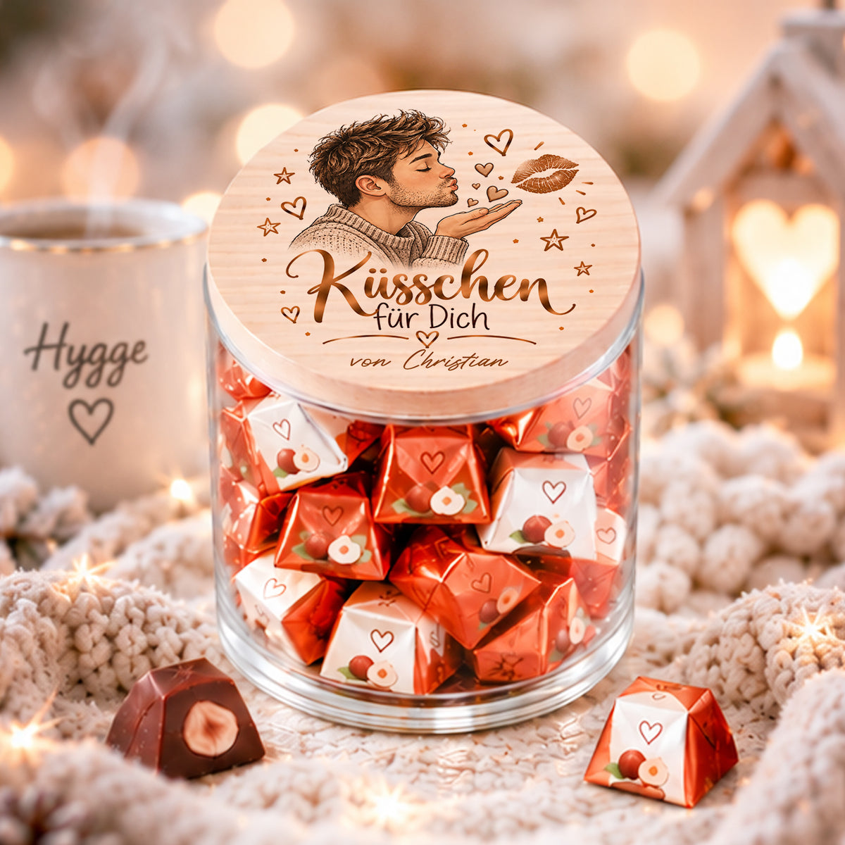 Personalisiertes Weihnachtsgeschenk für Freundin oder Ehefrau – Küsschen für Dich mit Wunschname