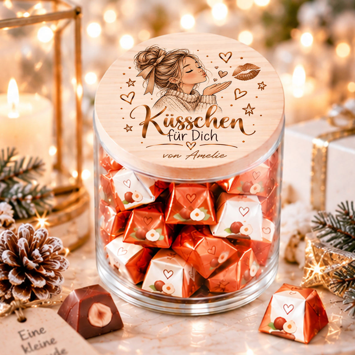 Personalisiertes Weihnachtsgeschenk für Freundin – Küsschen für Dich Vorratsglas mit Wunschname