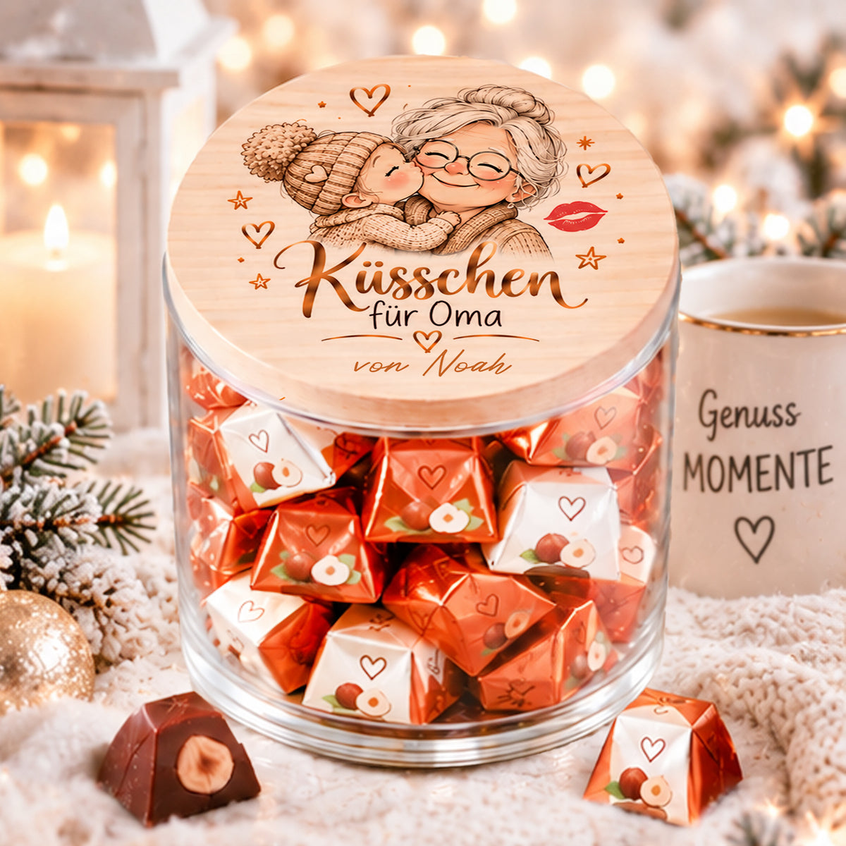 Personalisiertes Weihnachtsgeschenk für Oma – Küsschen für Oma mit Wunschname