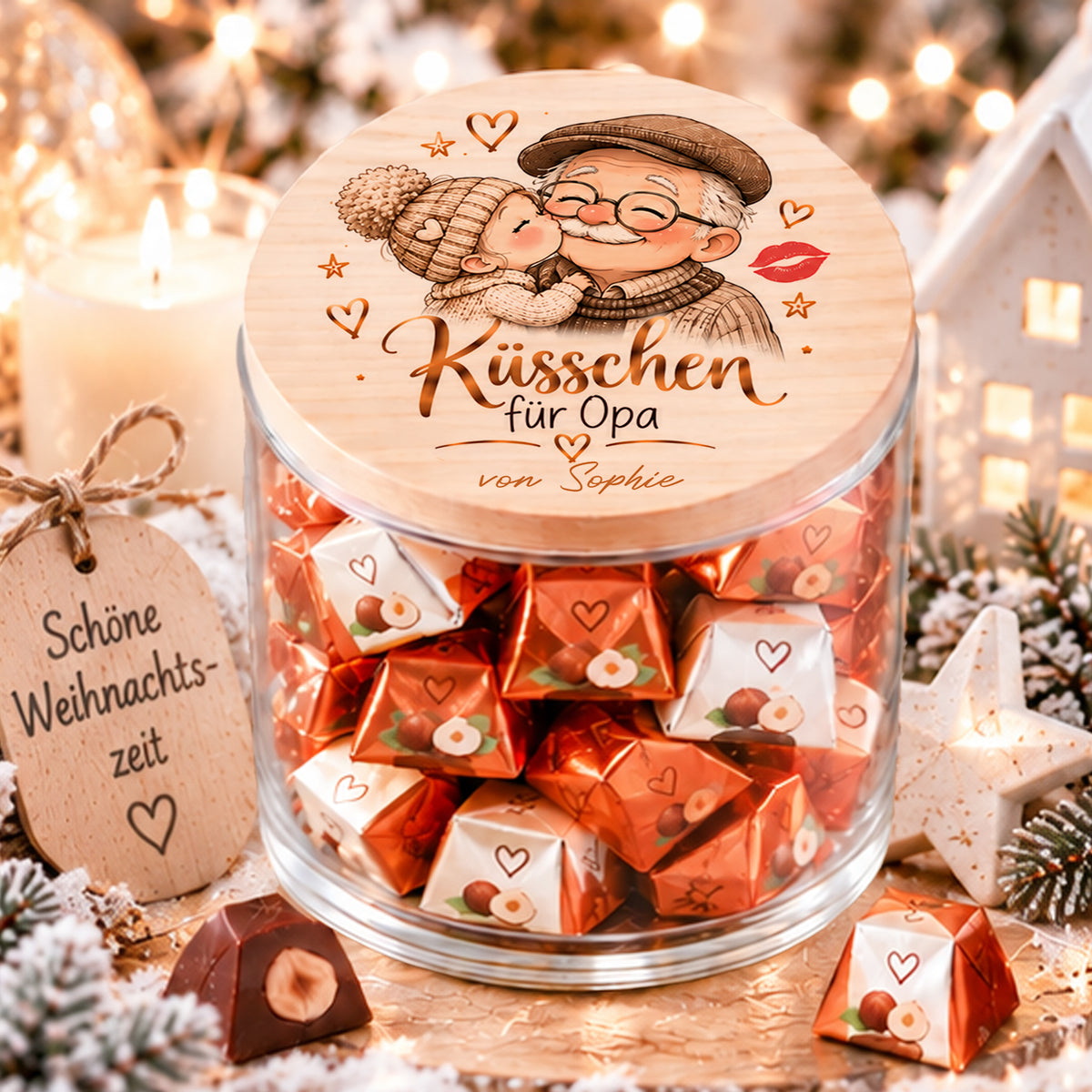 Personalisiertes Weihnachtsgeschenk für Opa – Küsschen für Opa mit Wunschname