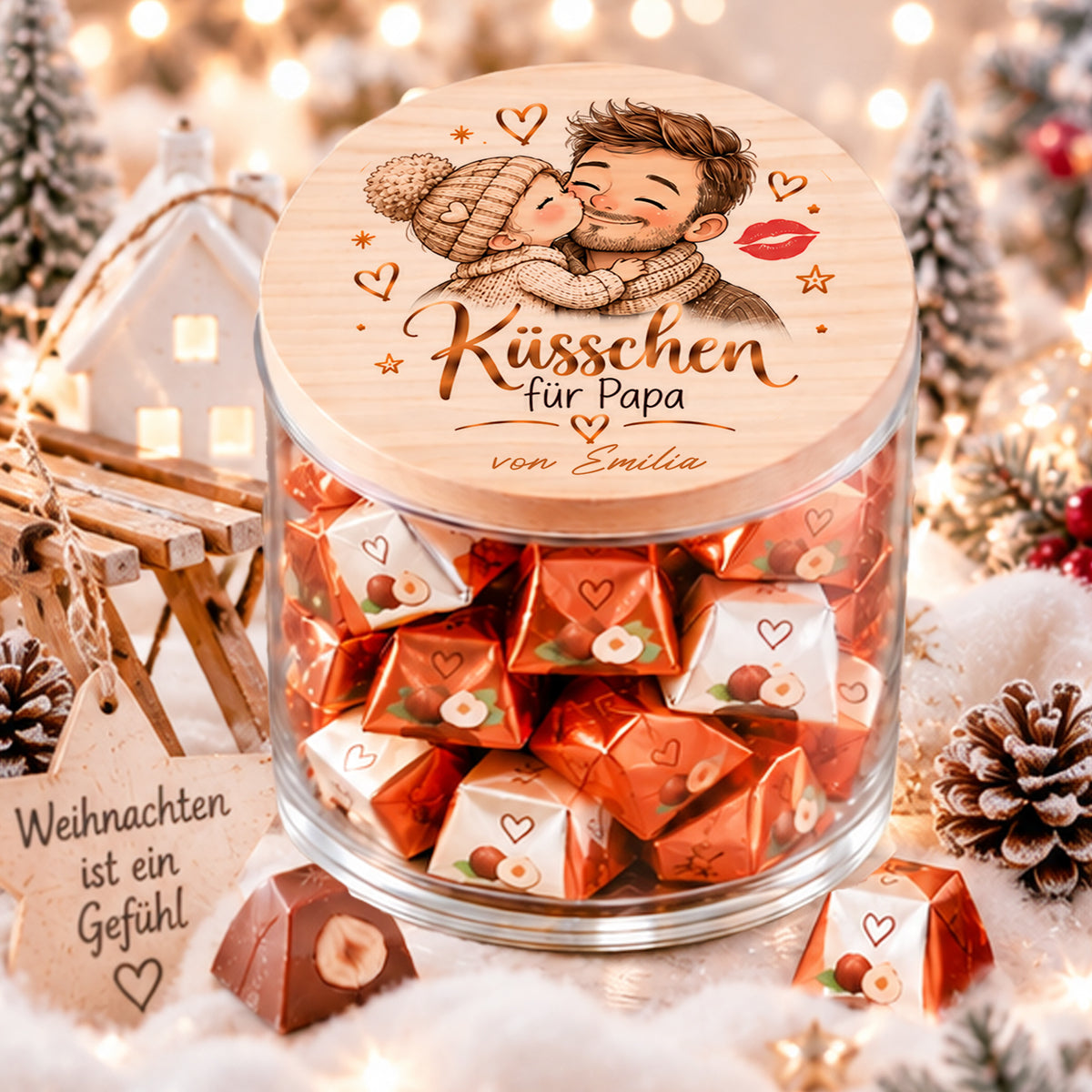 Personalisiertes Weihnachtsgeschenk für Papa mit Küsschen für Papa und Wunschname