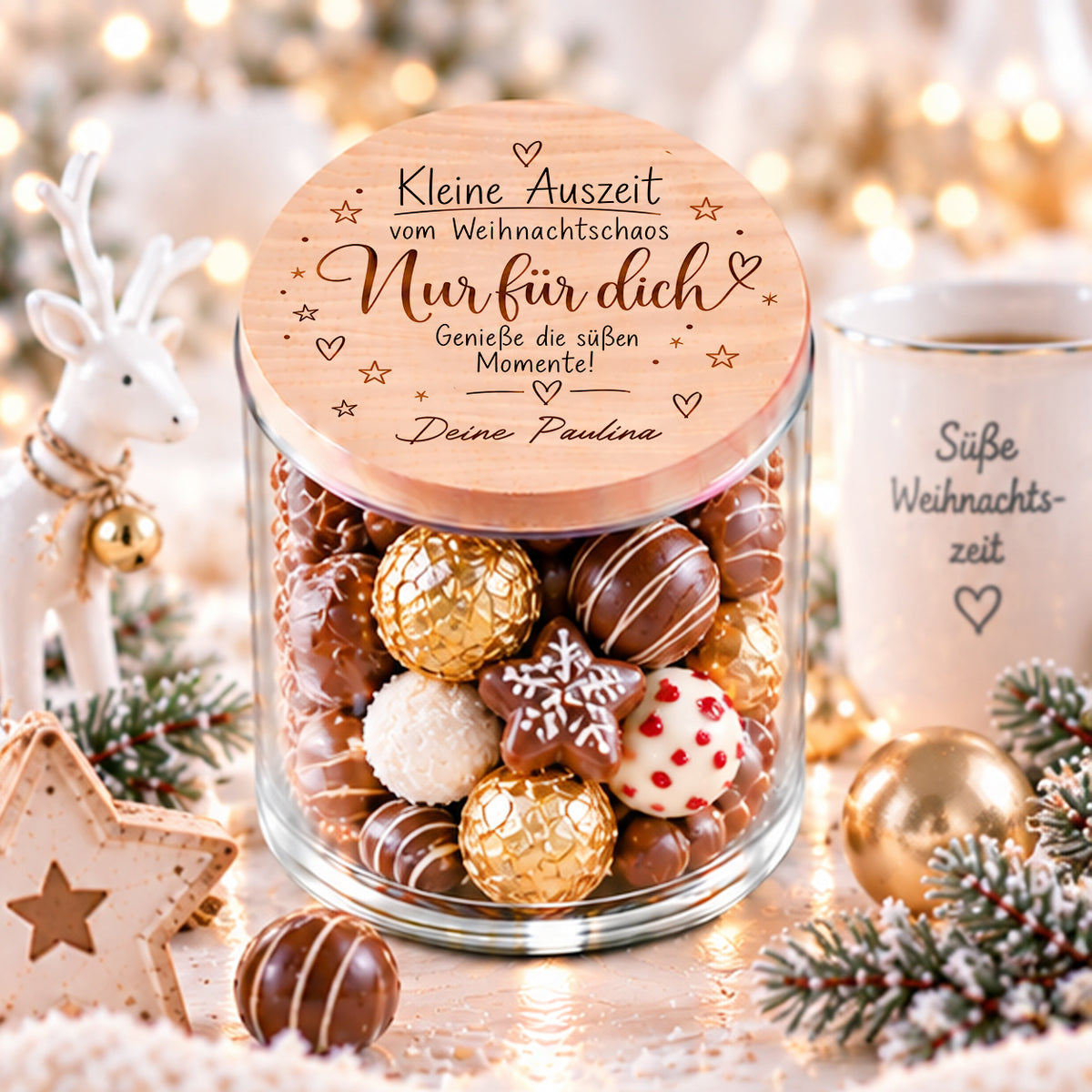 Kleines personalisiertes Weihnachtsgeschenk mit Namen – Vorratsglas Kleine Auszeit