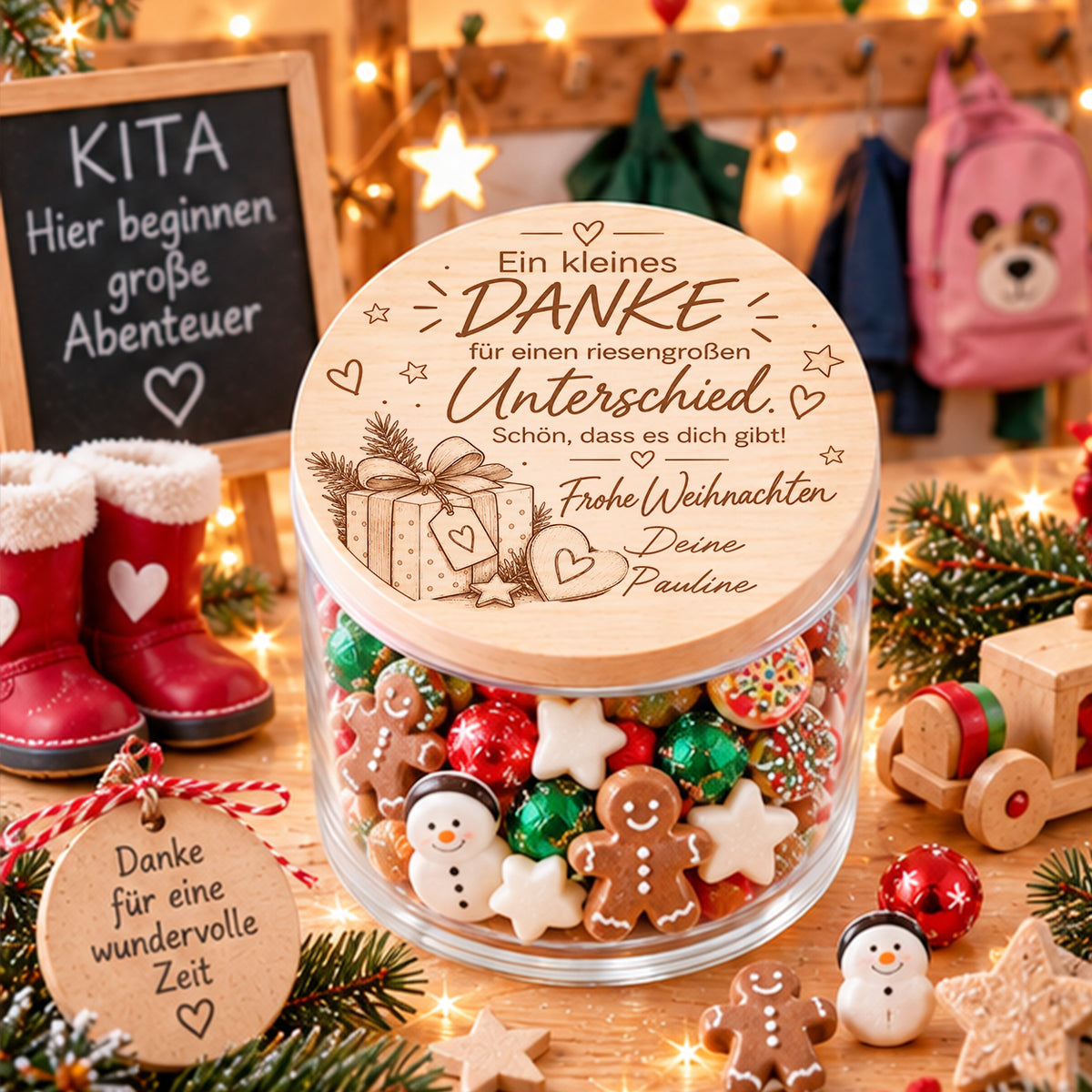 Personalisiertes Weihnachtsgeschenk für Tagesmutter oder Kinderpflegerin mit Danke-Spruch und Namen