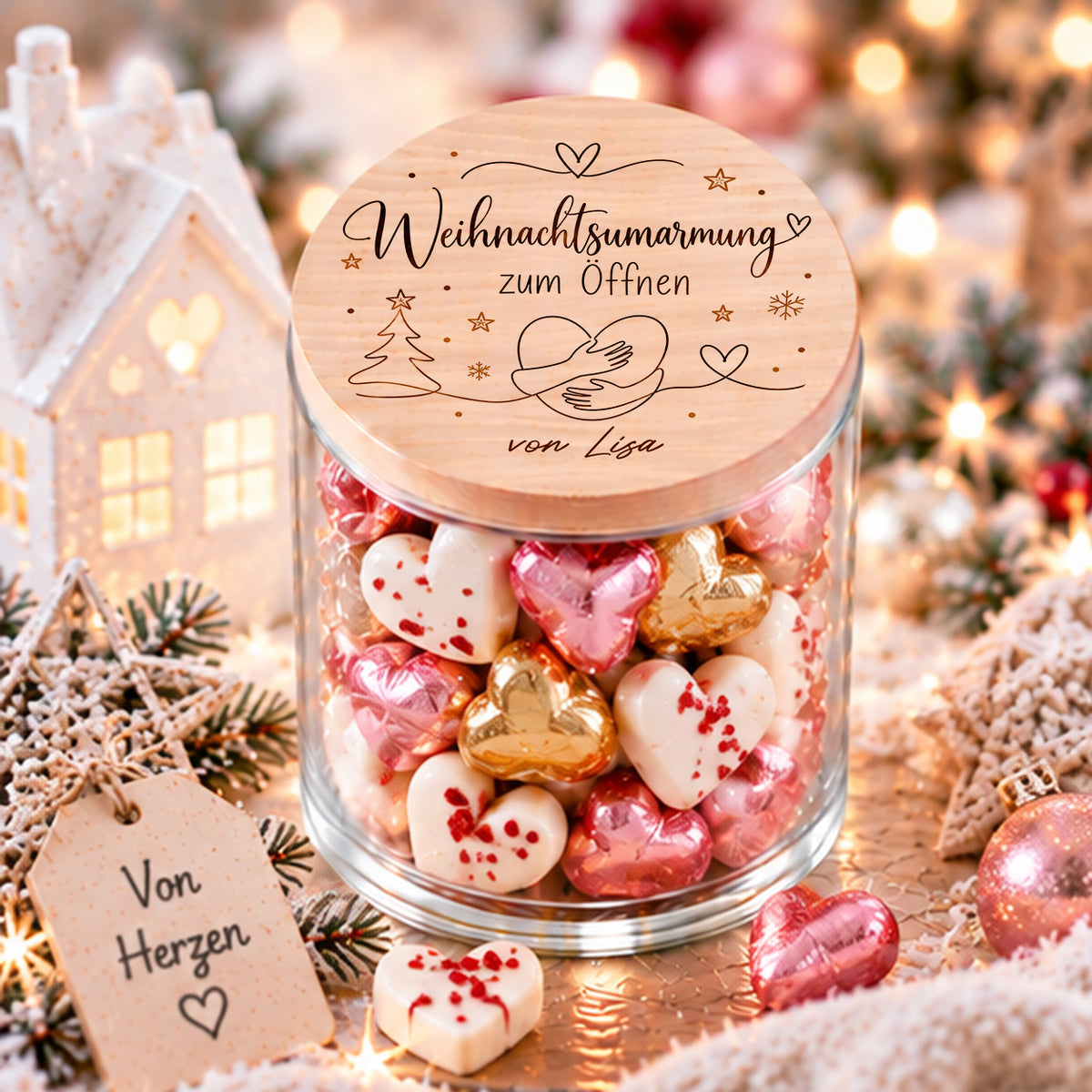 Weihnachtsumarmung zum Öffnen – personalisiertes Weihnachtsgeschenk mit Namen im Vorratsglas