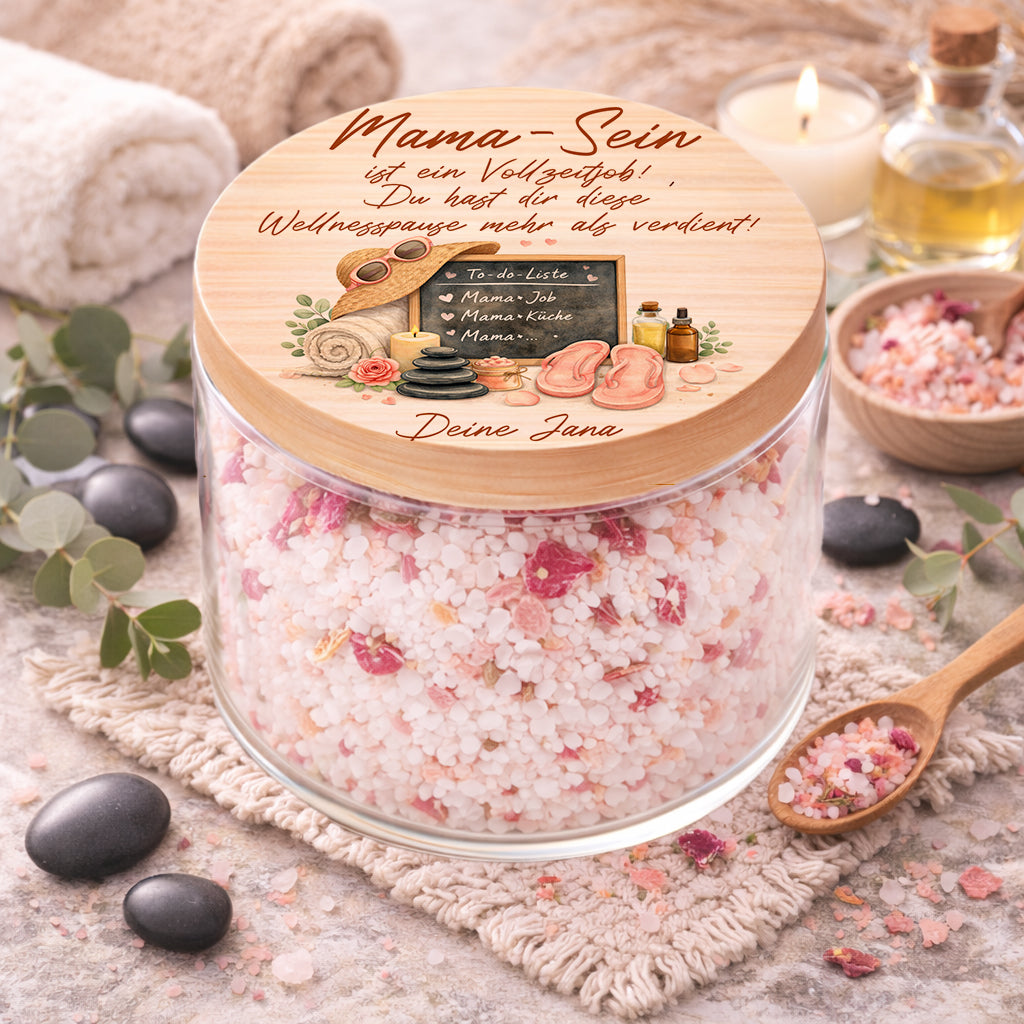 Wellnesspause für Mama Geschenk personalisiert Muttertag Vorratsglas Mama Sein ist ein Vollzeitjob Geschenkidee Badesalz Glas mit Name