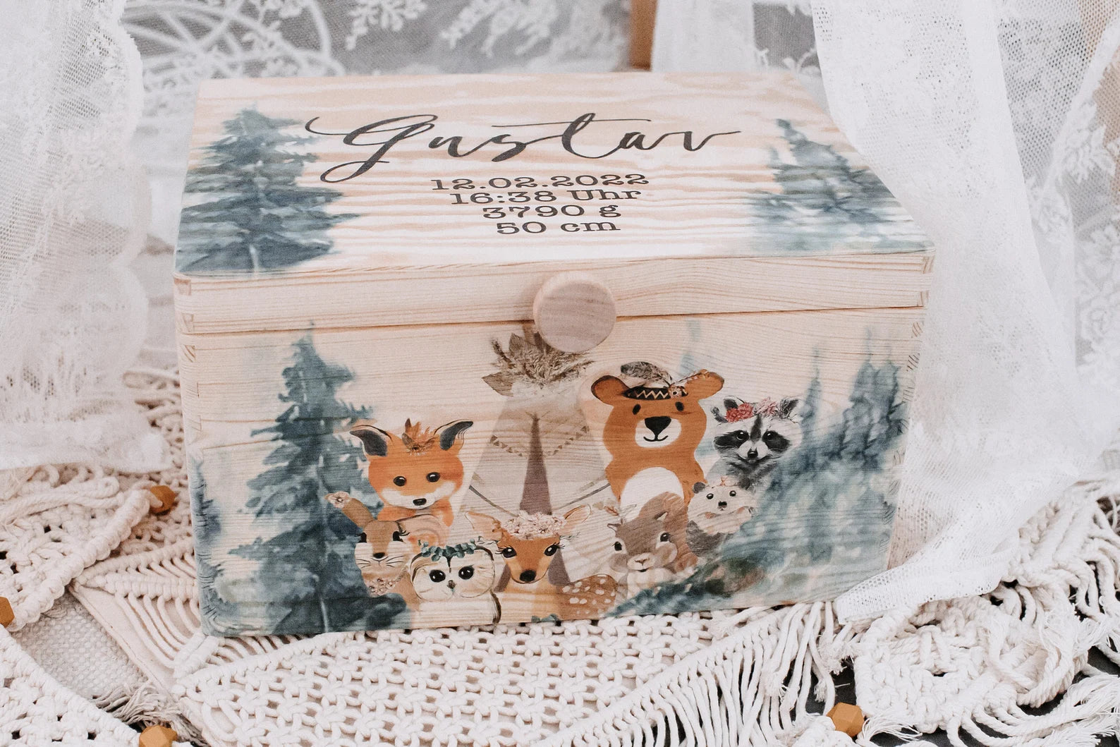 Personalisierte Erinnerungskiste Baby mit Namen aus Holz